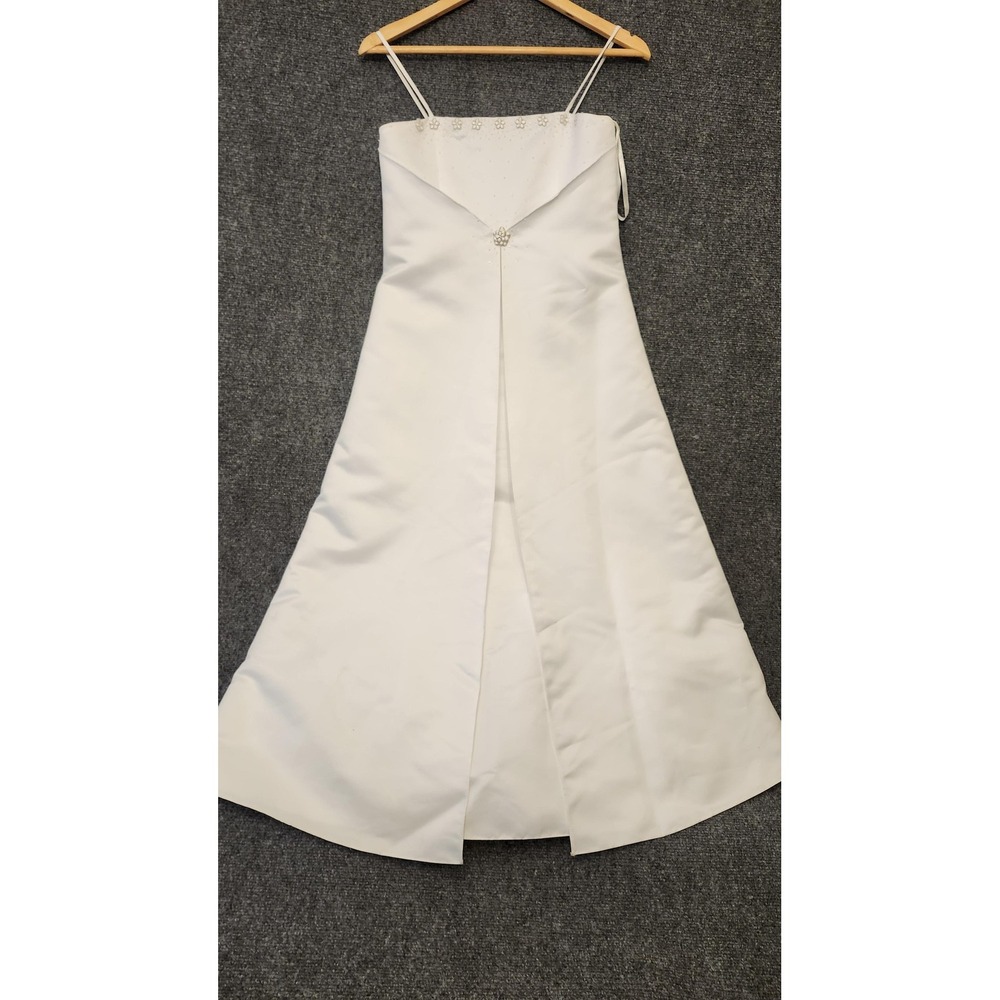 Eden Bridal Dress Womens 14 White Beaded A-Line Spaghetti Strap Wedding Gown